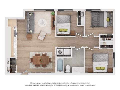 Floor plan for 3 beds, 1 bath, 926 sqft